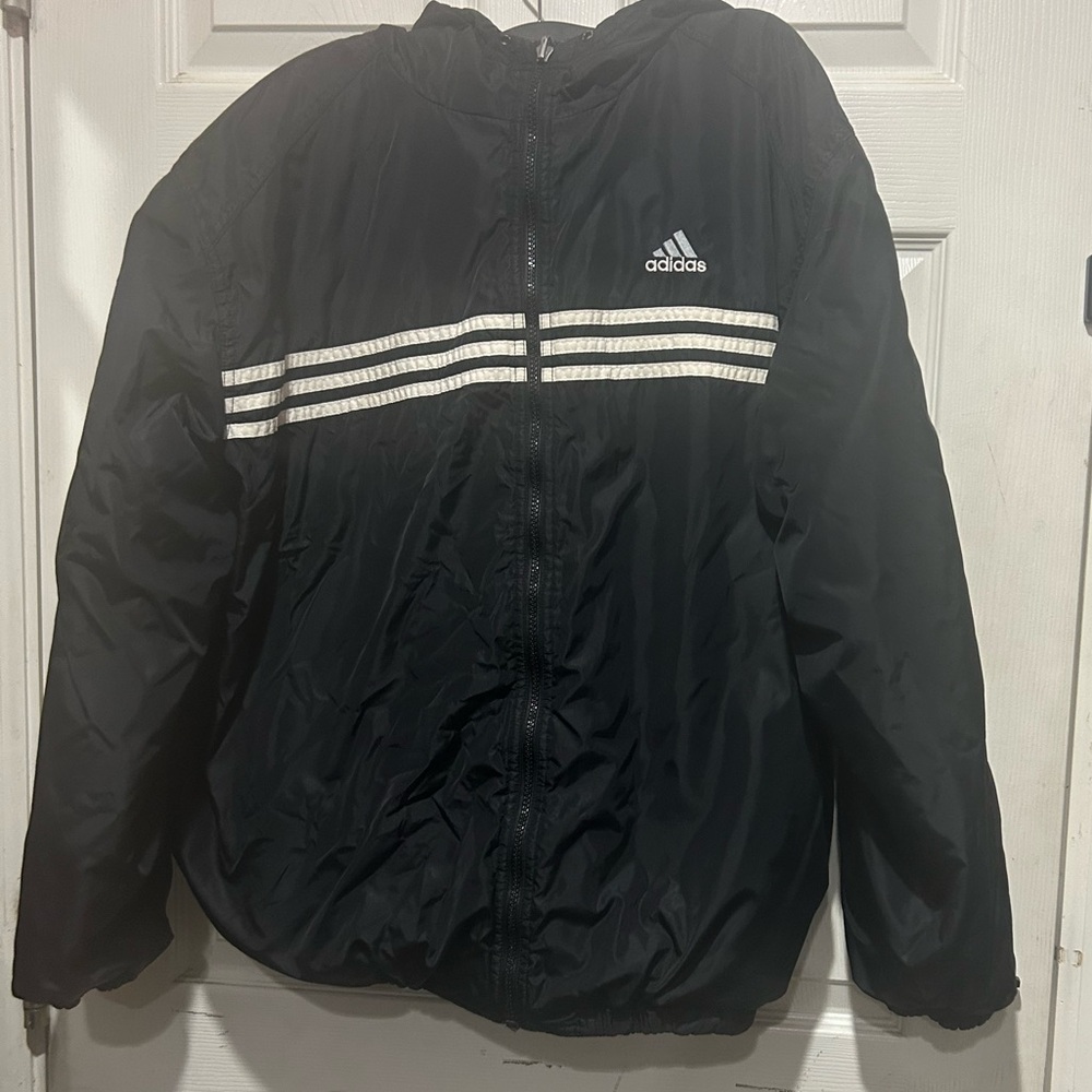 Vintage Adidas reversible black/grey  windbreaker jacket with hood, Size M